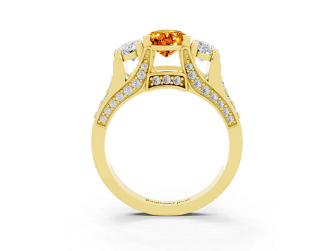 Yellow gold Pear Cut Citrine Three-Stone Ring with Channel Set Band and Four-Prong Setting_3