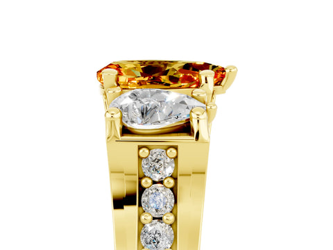 Yellow gold Pear Cut Citrine Three-Stone Ring with Channel Set Band and Four-Prong Setting_5