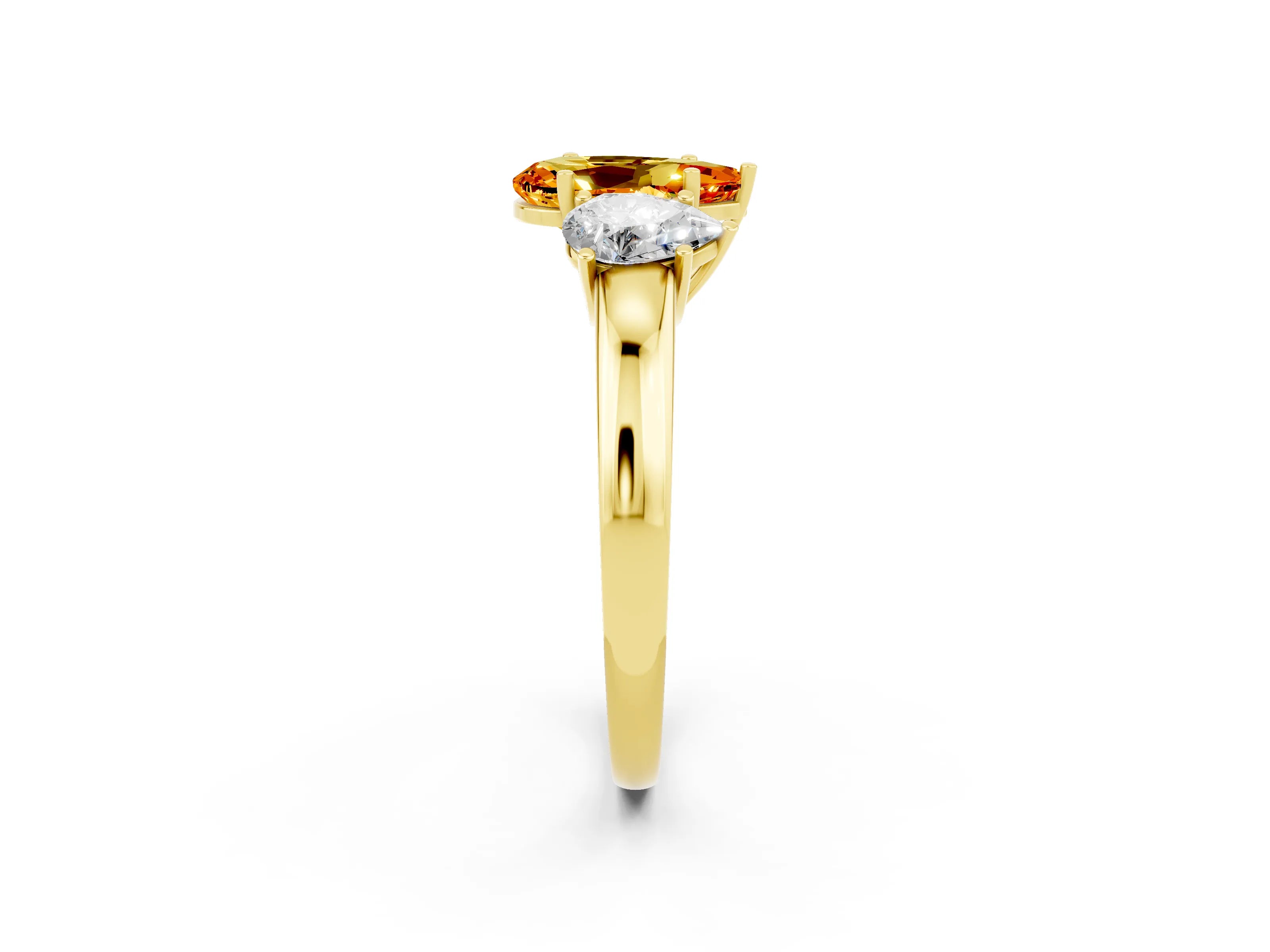 Yellow gold Pear Cut Citrine Three-Stone Ring with Four-Prong Setting and Classic Band_2