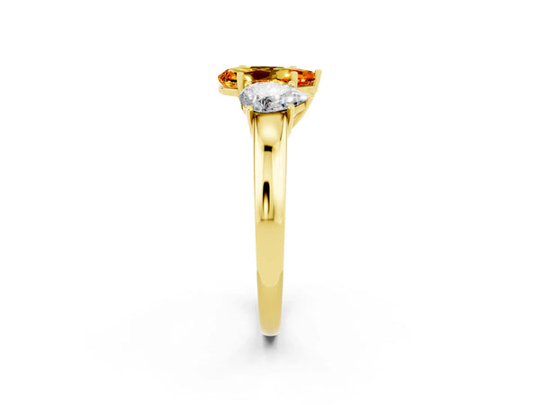Yellow gold Pear Cut Citrine Three-Stone Ring with Four-Prong Setting and Classic Band