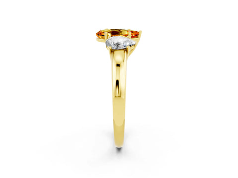 Yellow gold Pear Cut Citrine Three-Stone Ring with Four-Prong Setting and Classic Band_2