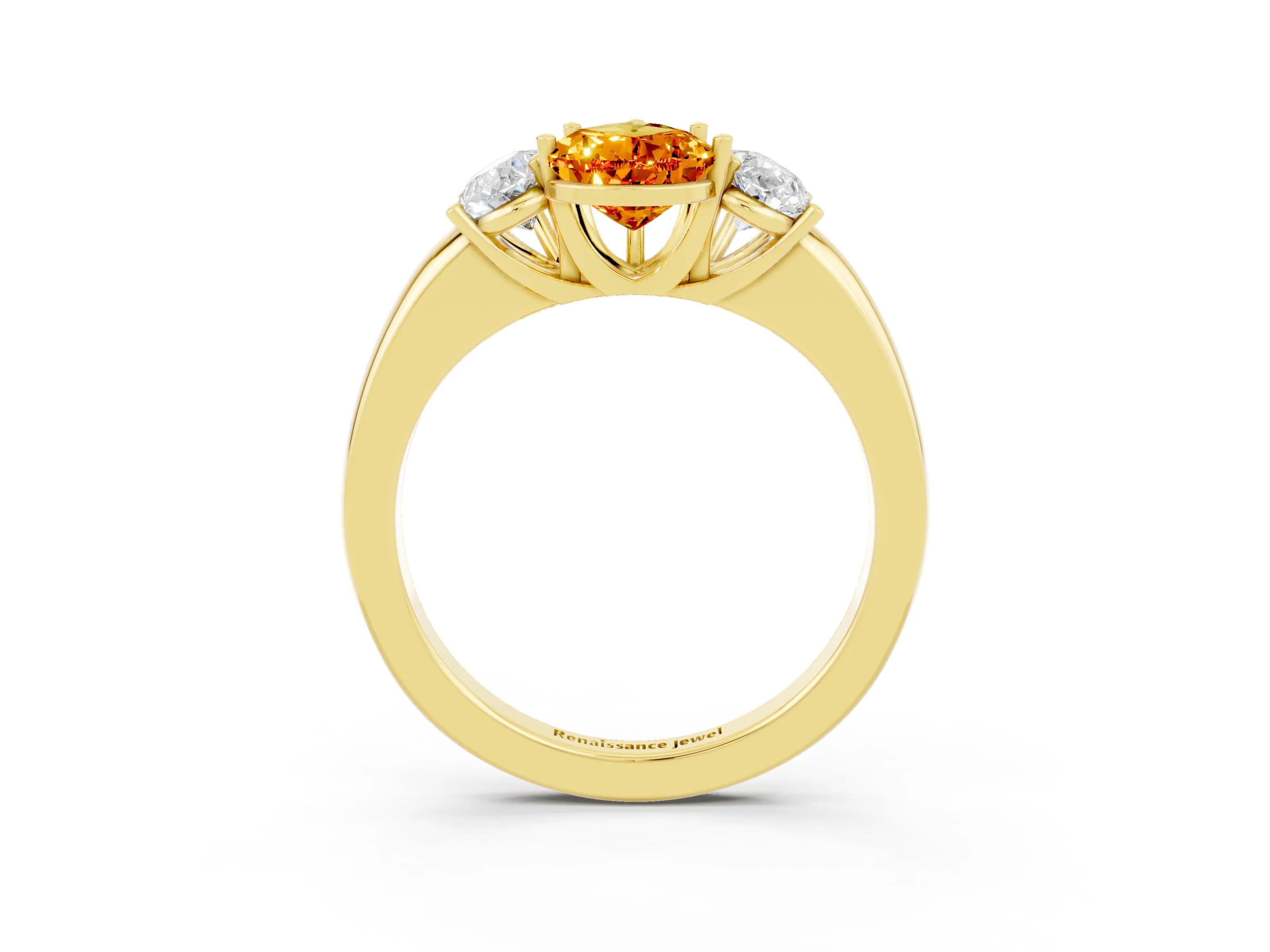 Yellow gold Pear Cut Citrine Three-Stone Ring with Four-Prong Setting and Classic Band_3
