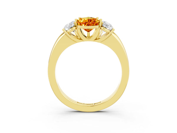 Yellow gold Pear Cut Citrine Three-Stone Ring with Four-Prong Setting and Classic Band