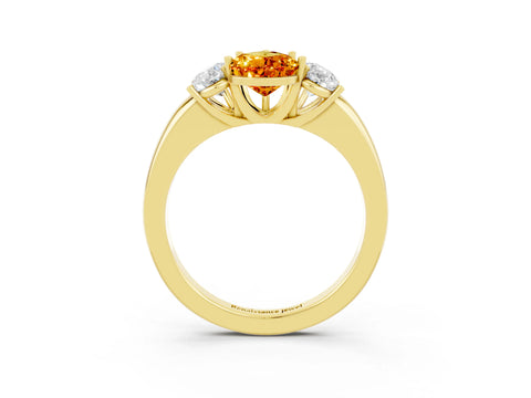 Yellow gold Pear Cut Citrine Three-Stone Ring with Four-Prong Setting and Classic Band_3