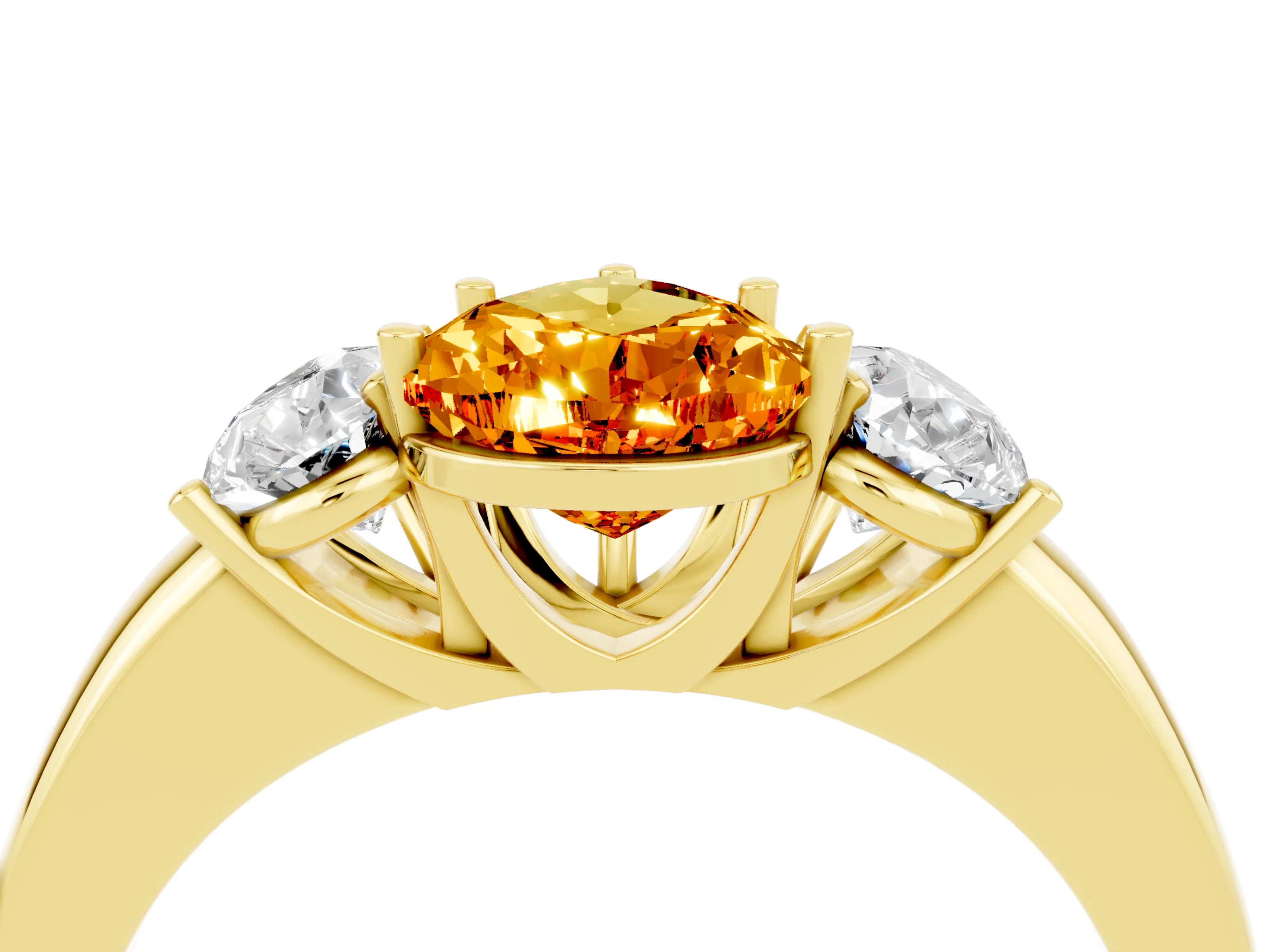Yellow gold Pear Cut Citrine Three-Stone Ring with Four-Prong Setting and Classic Band_4
