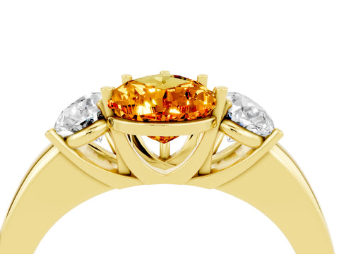 Yellow gold Pear Cut Citrine Three-Stone Ring with Four-Prong Setting and Classic Band_4