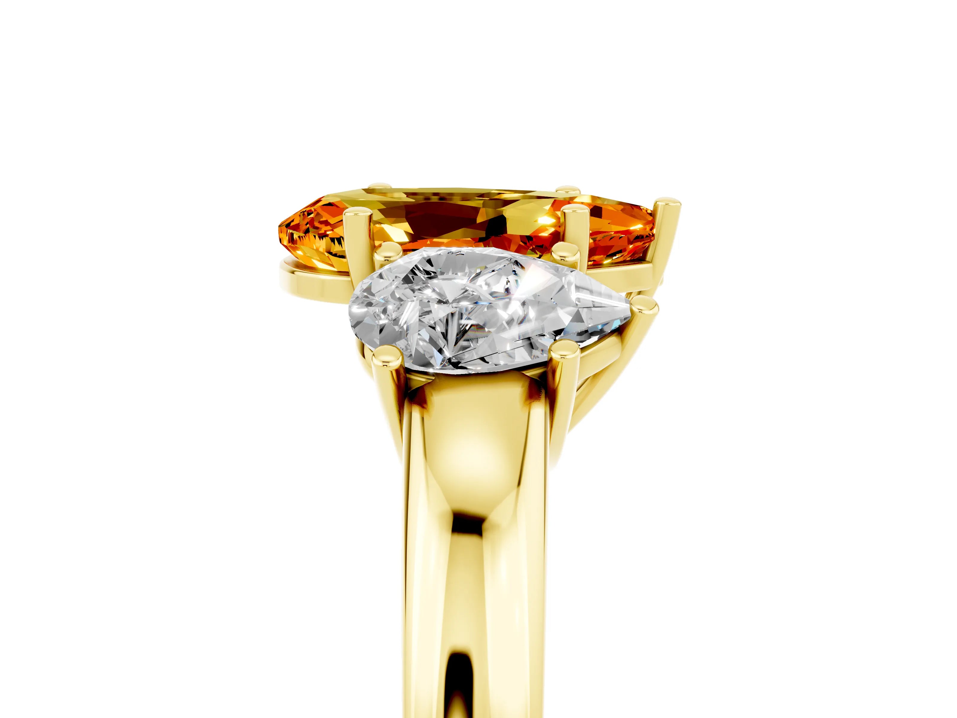 Yellow gold Pear Cut Citrine Three-Stone Ring with Four-Prong Setting and Classic Band_5