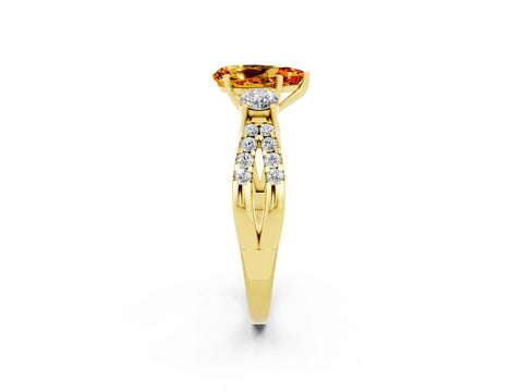 Yellow gold Pear Cut Citrine Three-Stone Ring with Pavé Split Shank and Four-Prong Setting_14