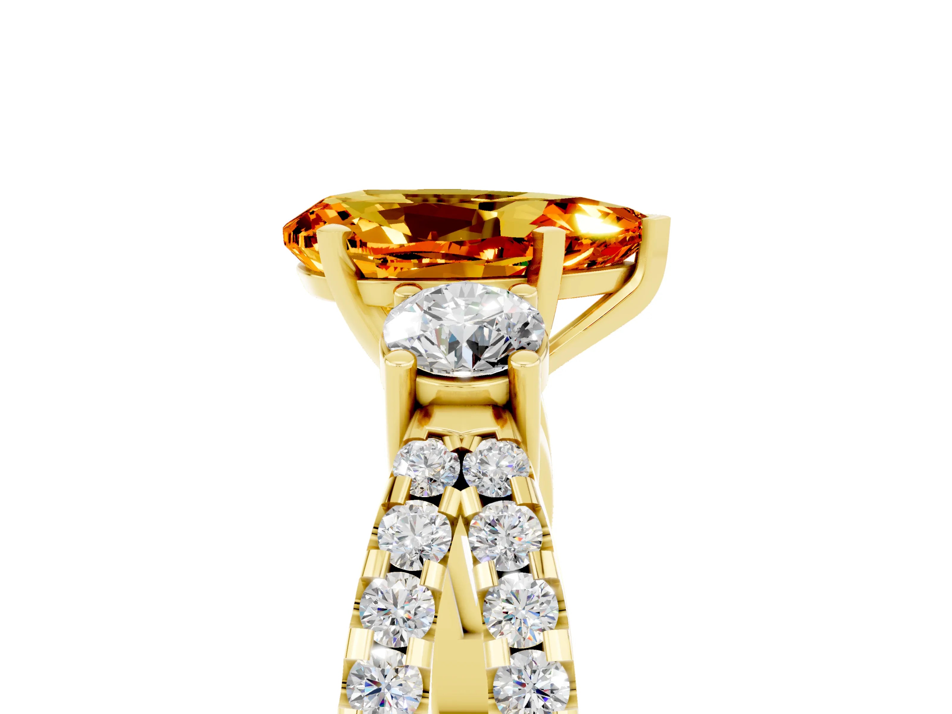 Yellow gold Pear Cut Citrine Three-Stone Ring with Pavé Split Shank and Four-Prong Setting_17