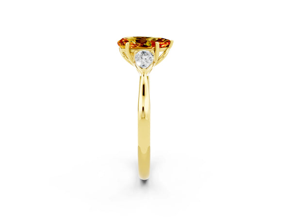Yellow gold Pear Cut Citrine Three-Stone Ring with Pear  Side Stones and Prong Setting