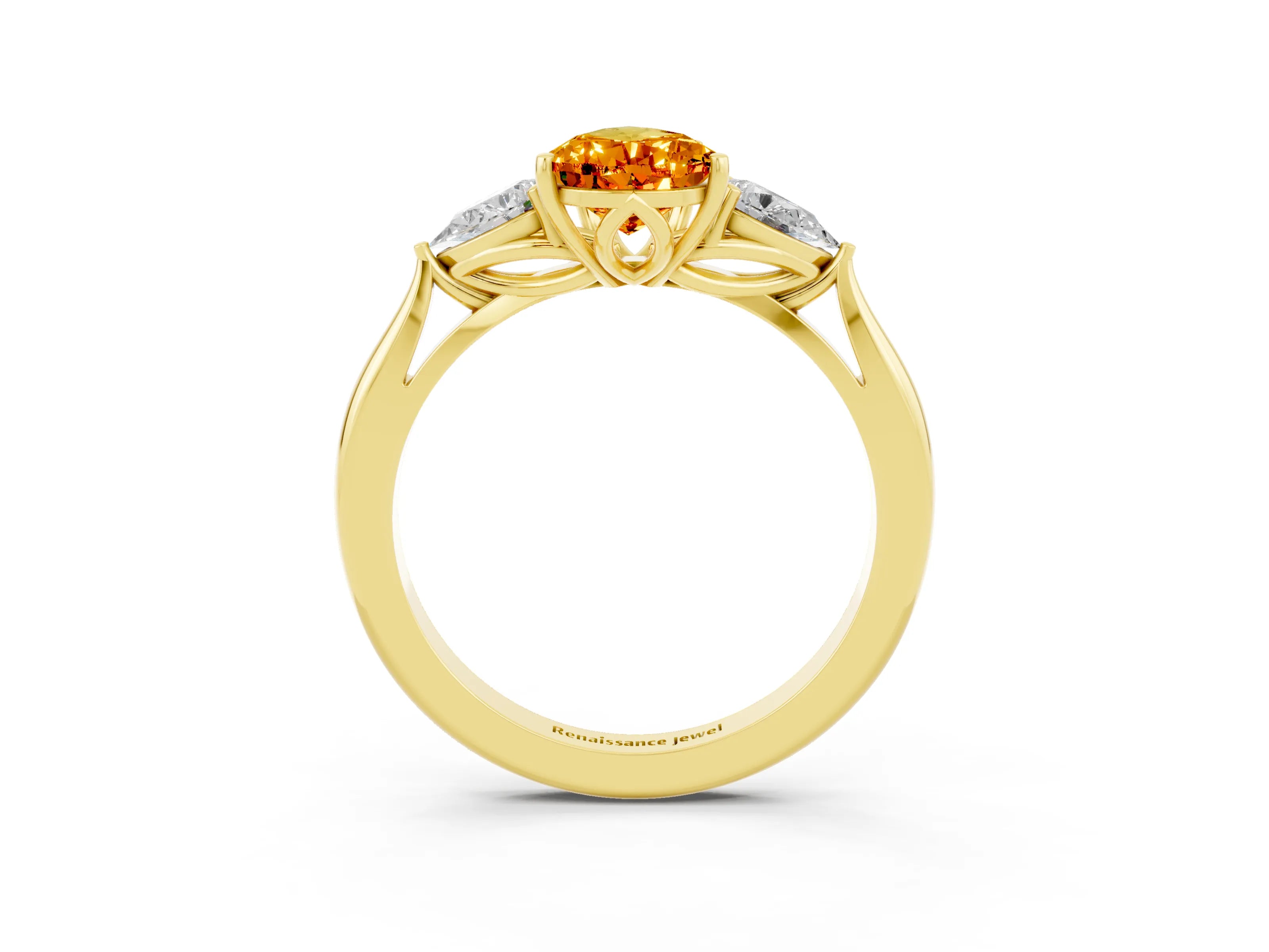 Yellow gold Pear Cut Citrine Three-Stone Ring with Pear Side Stones and Four-Prong Setting_15