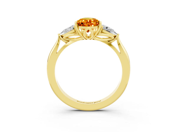 Yellow gold Pear Cut Citrine Three-Stone Ring with Pear  Side Stones and Prong Setting