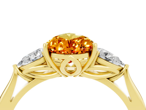 Yellow gold Pear Cut Citrine Three-Stone Ring with Pear Side Stones and Four-Prong Setting_16