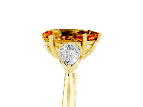 Yellow gold Pear Cut Citrine Three-Stone Ring with Pear Side Stones and Four-Prong Setting_17