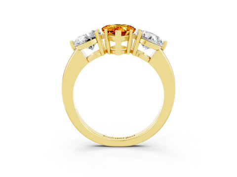 Yellow gold Pear Cut Citrine Three-Stone Ring with Prong Setting and Classic Band_3
