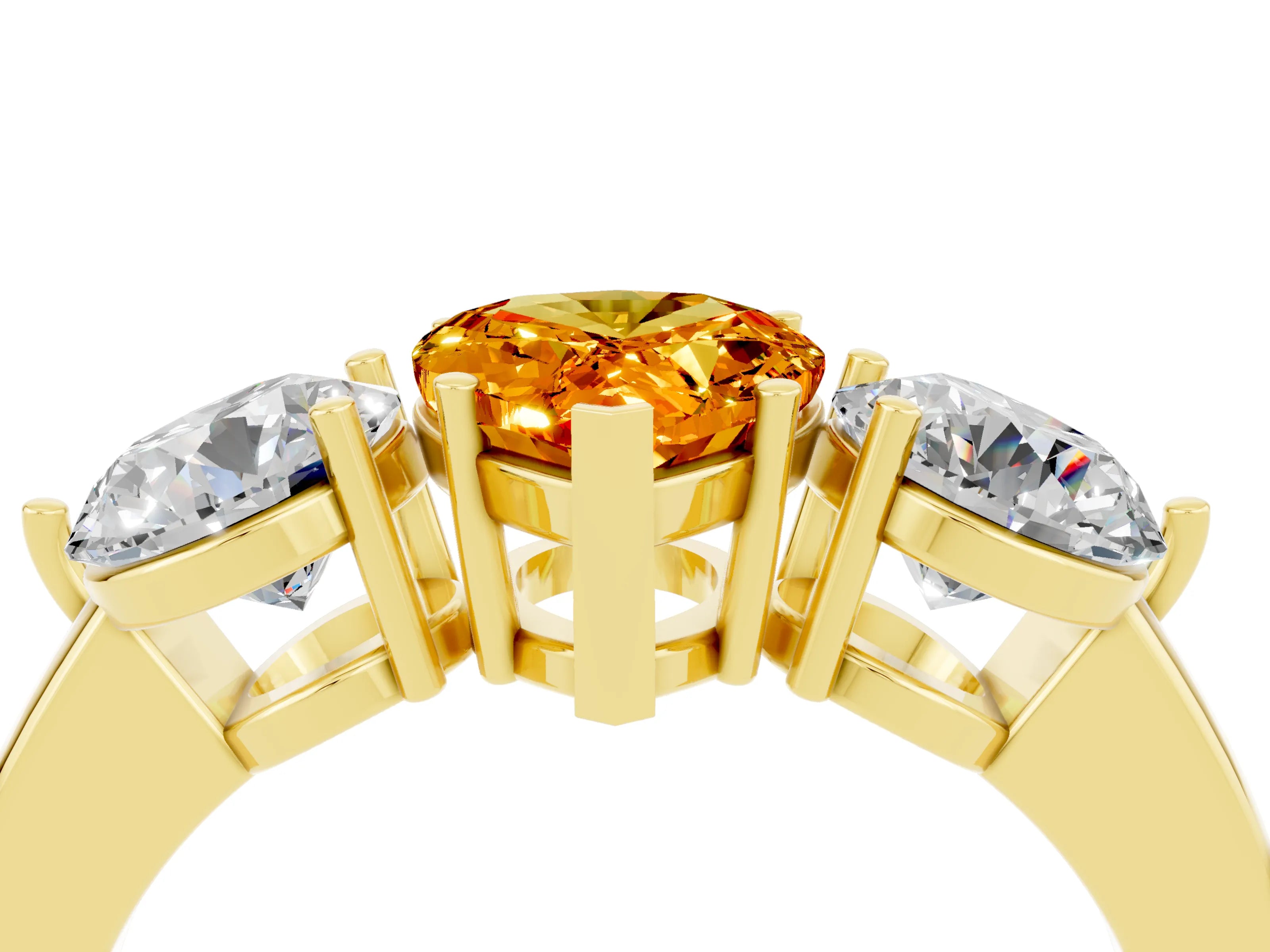 Yellow gold Pear Cut Citrine Three-Stone Ring with Prong Setting and Classic Band_4