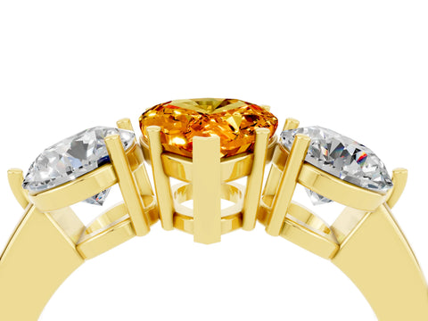 Yellow gold Pear Cut Citrine Three-Stone Ring with Prong Setting and Classic Band_4