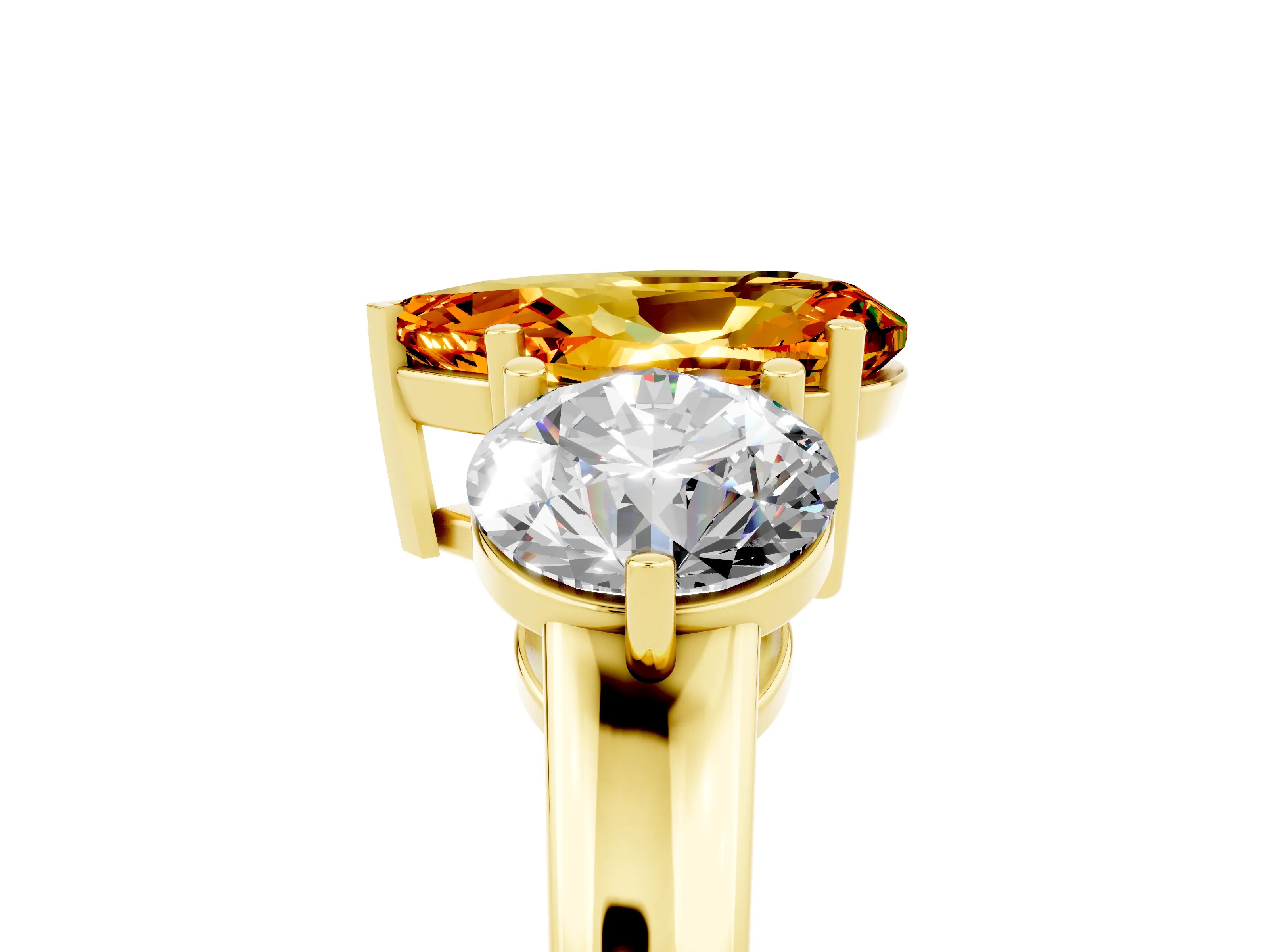 Yellow gold Pear Cut Citrine Three-Stone Ring with Prong Setting and Classic Band_5