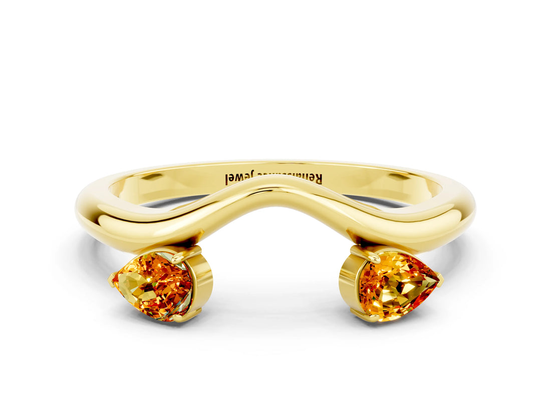 Yellow gold Pear Cut Citrine Two-Stone Open Band Ring with Prong Setting_6
