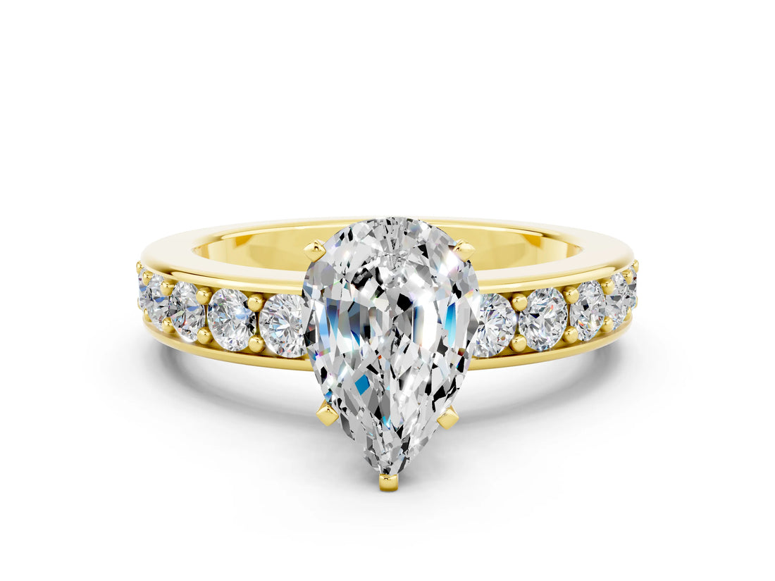 Yellow gold Pear Cut Cut Channel Set Diamond Engagement Ring with Four-Prong Setting