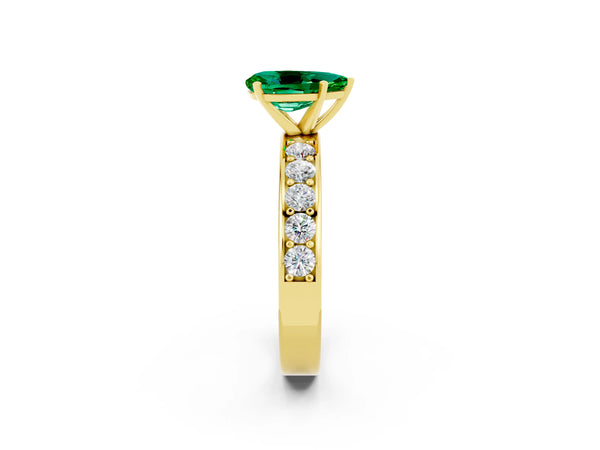Yellow gold Pear Cut Emerald Engagement Ring with Channel Set Round  Band and Prong Setting