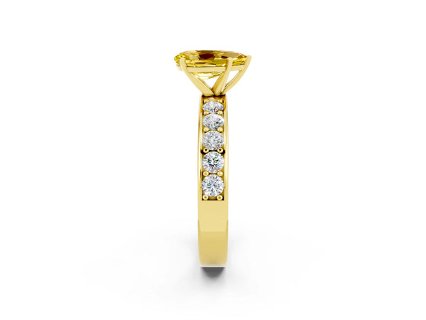 Yellow gold Pear Cut Yellow Sapphire Engagement Ring with Channel Set Round  Band and Prong Setting