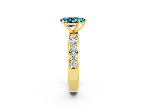 Yellow gold Pear Cut Blue Topaz Engagement Ring with Channel Set Round  Band and Prong Setting