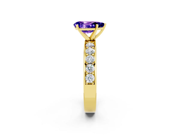 Yellow gold Pear Cut Tanzanite Engagement Ring with Channel Set Round  Band and Prong Setting