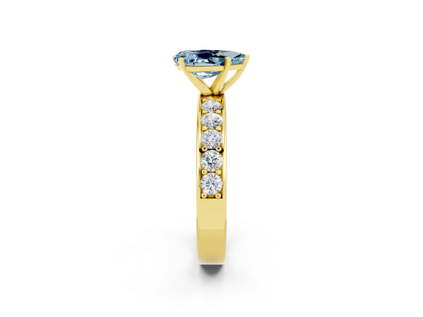 Yellow gold Pear Cut Aquamarine Engagement Ring with Channel Set Round  Band and Prong Setting
