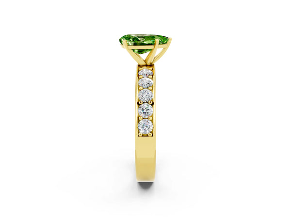 Yellow gold Pear Cut Peridot Engagement Ring with Channel Set Round  Band and Prong Setting