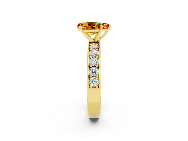 Yellow gold Pear Cut Citrine Engagement Ring with Channel Set Round  Band and Prong Setting