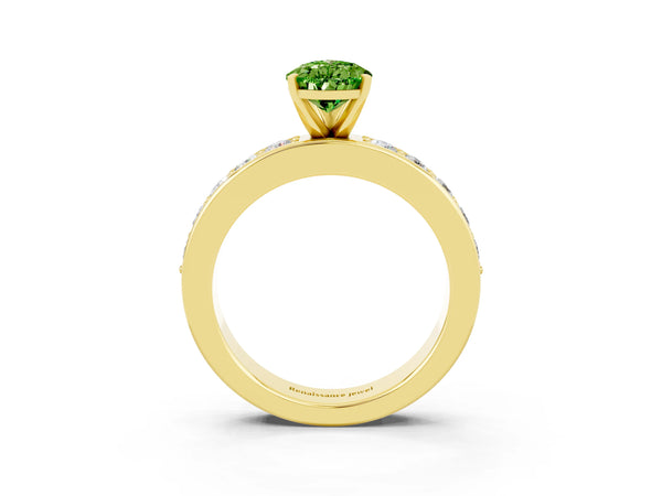 Yellow gold Pear Cut Peridot Engagement Ring with Channel Set Round  Band and Prong Setting