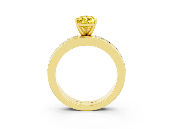 Yellow gold Pear Cut Yellow Sapphire Engagement Ring with Channel Set Round  Band and Prong Setting