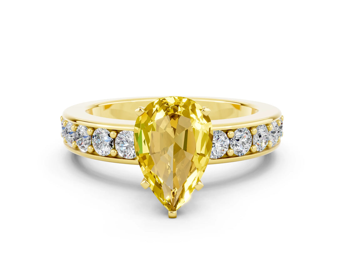 Yellow gold Pear Cut Cut Channel Set Diamond Engagement Ring with Four-Prong Setting