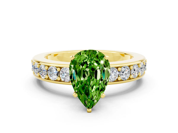 Yellow gold Pear Cut Peridot Engagement Ring with Channel Set Round  Band and Prong Setting