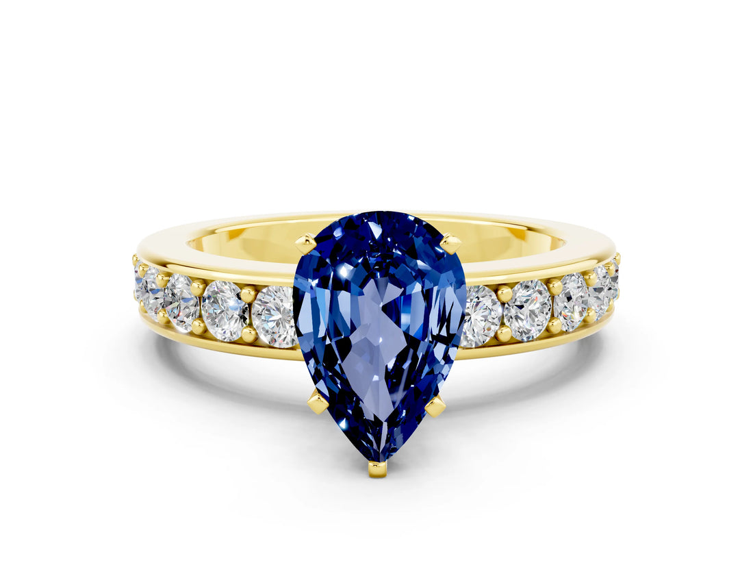 Yellow gold Pear Cut Cut Channel Set Diamond Engagement Ring with Four-Prong Setting