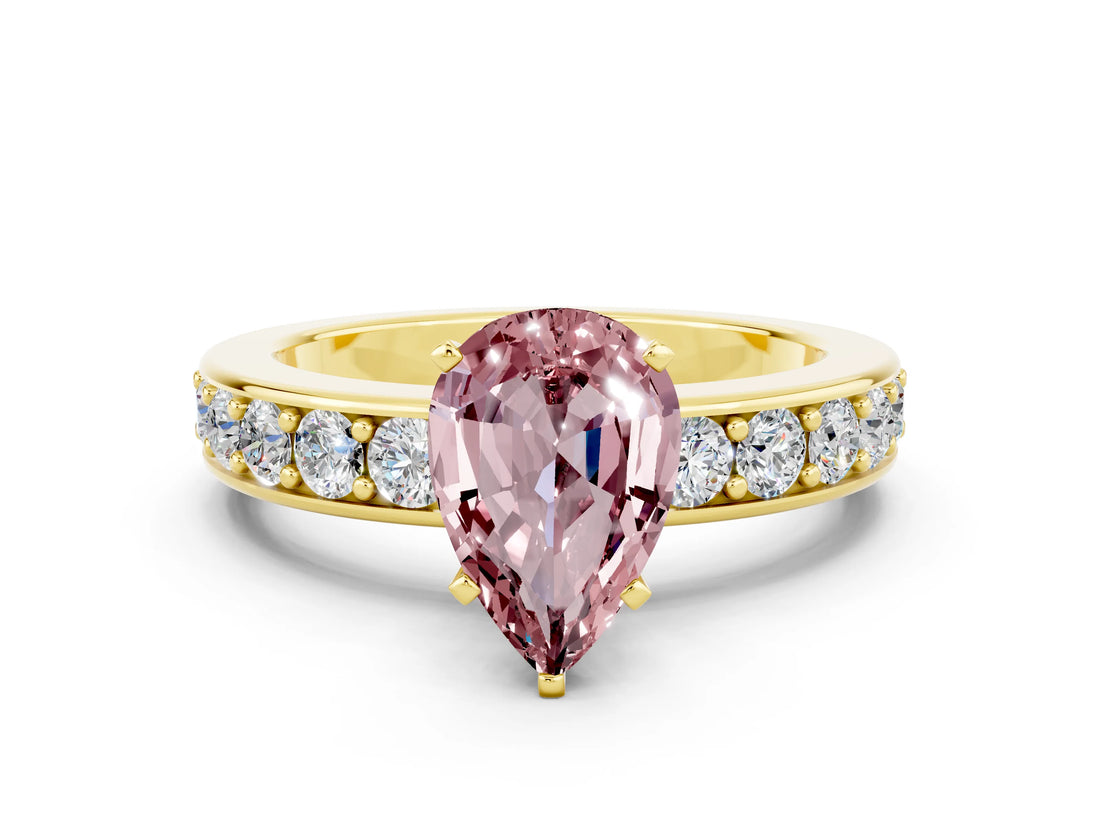 Yellow gold Pear Cut Cut Channel Set Diamond Engagement Ring with Four-Prong Setting