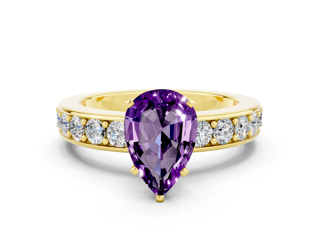 Yellow gold Pear Cut Cut Channel Set Diamond Engagement Ring with Four-Prong Setting