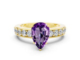 Yellow gold Pear Cut Cut Channel Set Diamond Engagement Ring with Four-Prong Setting