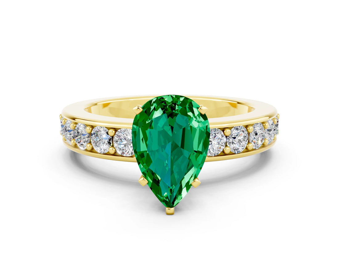 Yellow gold Pear Cut Cut Channel Set Diamond Engagement Ring with Four-Prong Setting