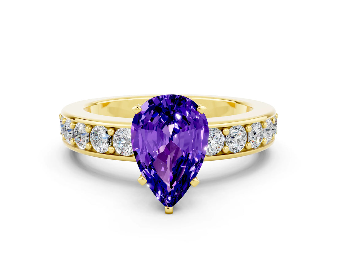 Yellow gold Pear Cut Cut Channel Set Diamond Engagement Ring with Four-Prong Setting