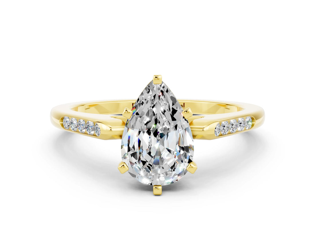 Yellow gold Pear Cut Cut Channel Set Solitaire Engagement Ring with Four-Prong Setting