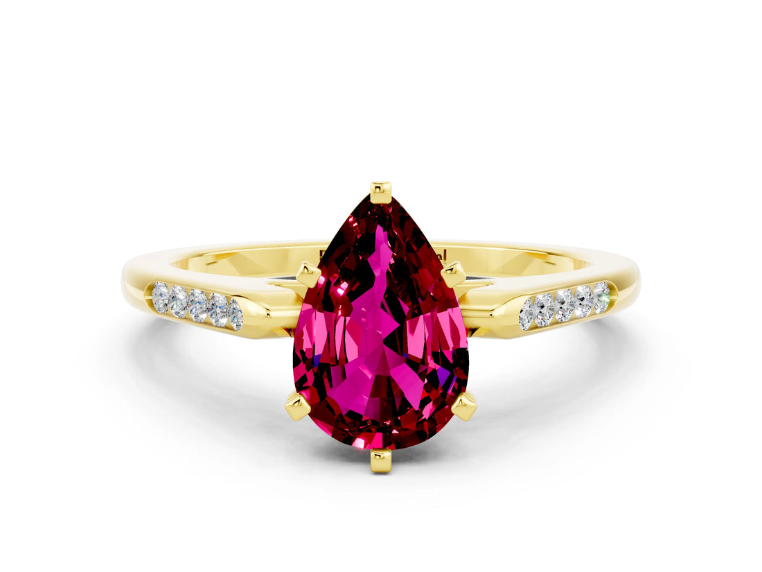 Yellow gold Pear Cut Cut Channel Set Solitaire Engagement Ring with Four-Prong Setting