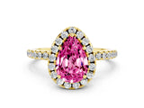 Yellow gold Pear Cut Cut Diamond Floral Halo Engagement Ring with Pavé Band and Prong Setting