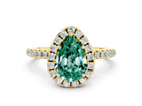 Yellow gold Pear Cut Cut Diamond Floral Halo Engagement Ring with Pavé Band and Prong Setting