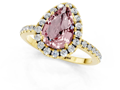 Yellow gold Pear Cut Cut Diamond Floral Halo Engagement Ring with Pavé Band and Prong Setting_1