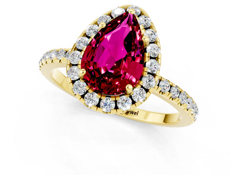 Yellow gold Pear Cut Cut Diamond Floral Halo Engagement Ring with Pavé Band and Prong Setting_1