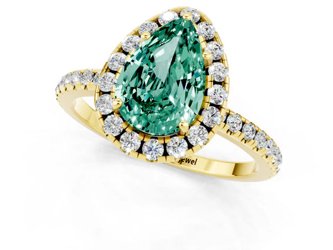 Yellow gold Pear Cut Cut Diamond Floral Halo Engagement Ring with Pavé Band and Prong Setting_1