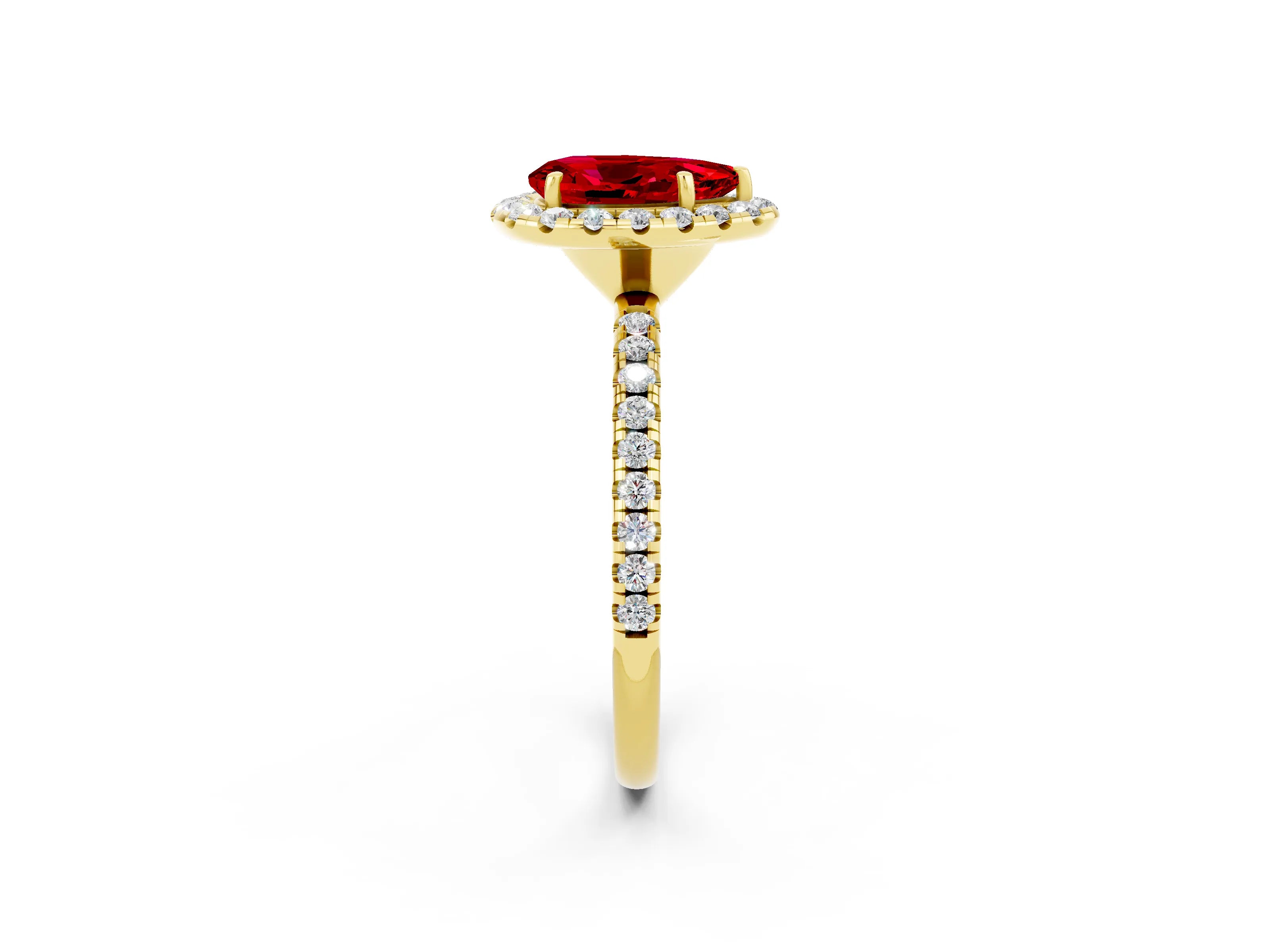 Yellow gold Pear Cut Cut Diamond Floral Halo Engagement Ring with Pavé Band and Prong Setting_2