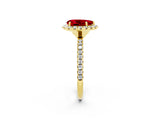 Yellow gold Pear Cut Cut Diamond Floral Halo Engagement Ring with Pavé Band and Prong Setting_2